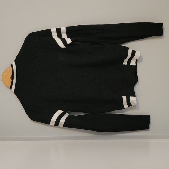 MONO B~ Cardigan with Snap Buttons, Black with White Strip Details, S - Picture 2 of 7